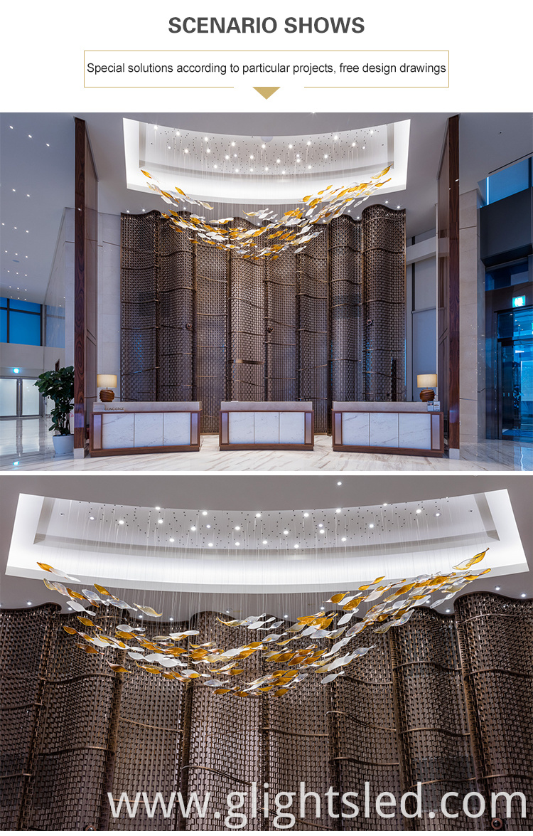 Latest crystal customizable fish shaped big project modern chandelier light